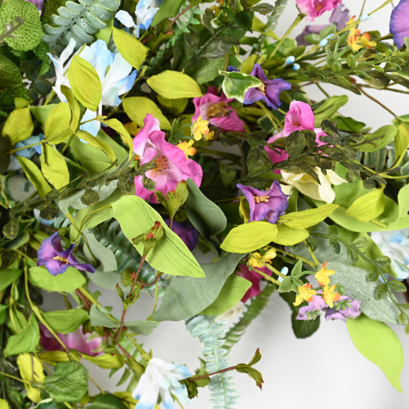 24" Spring Summer Morning Glory Floral Wreath for Front Door