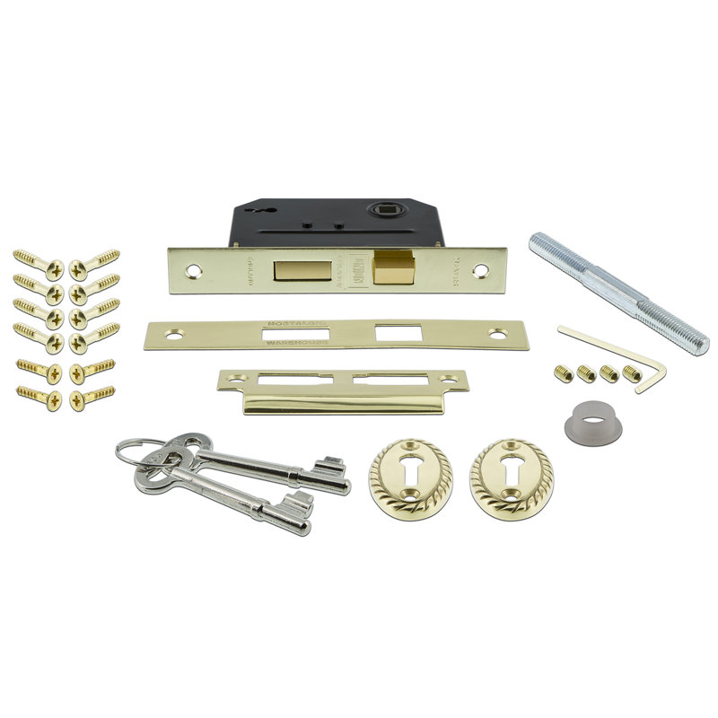 Deco Interior Mortise Door Knob with Rope Rosette, Polished Brass, 2 1/4