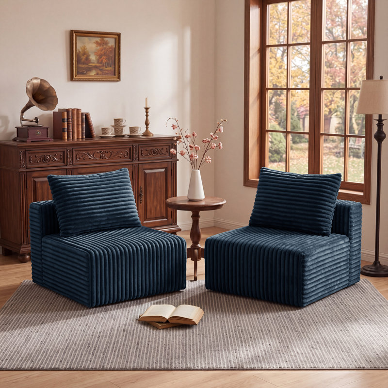 Fauteuil d'appoint modulaire Aldora, assise profonde, revêtement en flanelle, ressorts ensachés, aucun assemblage requis, emballage compressé pour salon, module combinable à volonté, noir