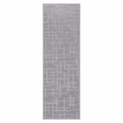 Tojo Linen-Weave Plush Cut-to-Length Runner Rug, Extra-Long Hallway and Stair Runner, Rubber Backed Non-Slip, Silver, 11 ft x 31 in