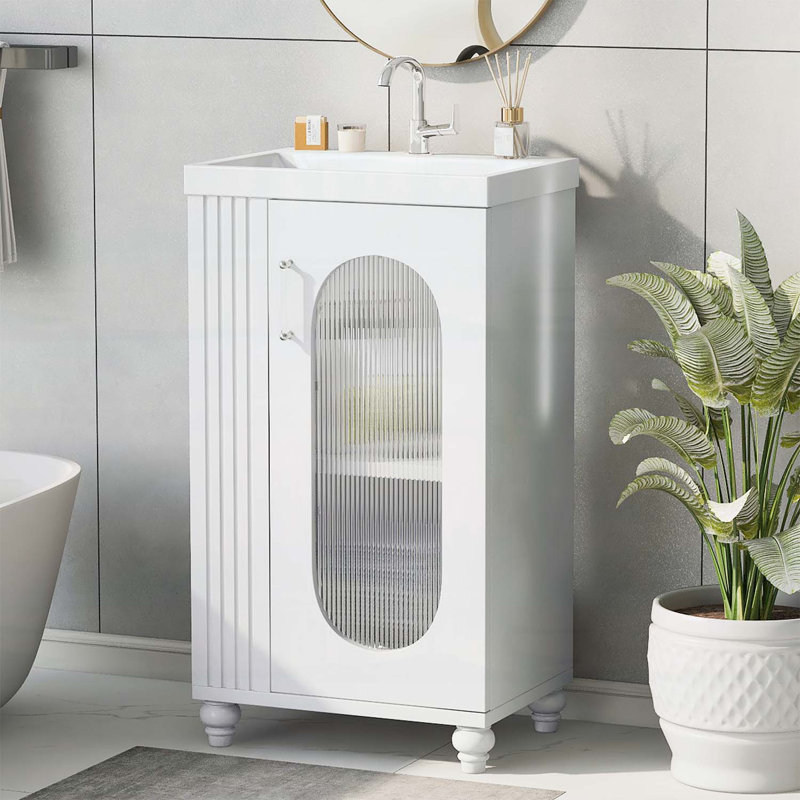 Meuble-lavabo de 20 pouces avec lavabo, tablette réglable et rangement à deux niveaux, Blanc