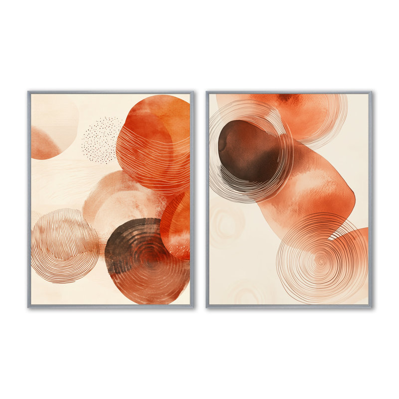 «Terracotta Abstract», art mural sur toile, boho terracotta, Encadrement argenté, H 32 po x l 48 po