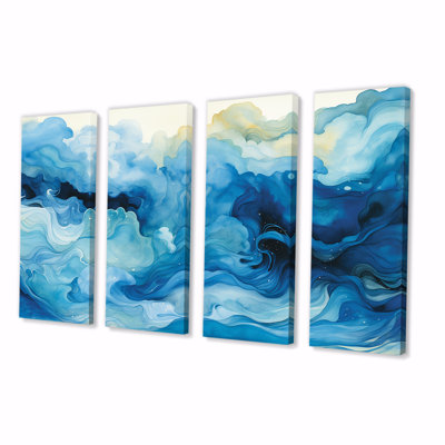 Ensemble de 4 décorations murales Blue Tidal Ripple Symphony - Abstract Collages