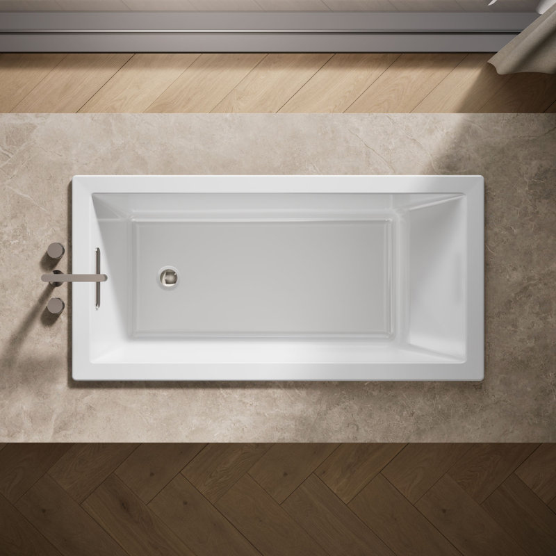 Underscore® 60" x 30" Drop-In or Undermount Acrylic Soaking Bathtub with Sloped Backrest, White