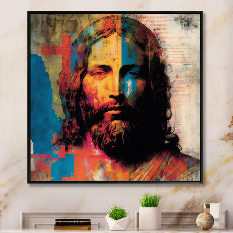 Pop Art Portrait de Jésus III, H 16 po x l 16 po x P 1 po, Toile avec cadre flottant noir