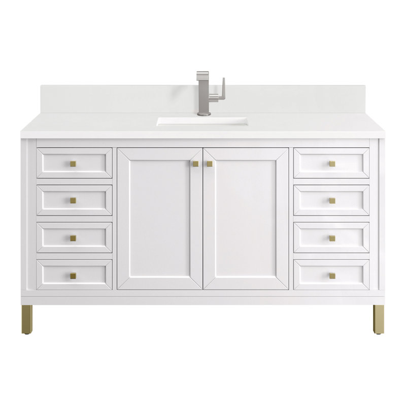 Chicago 60'' W Double Vanity, Glossy White, White Zeus, Single-Hole