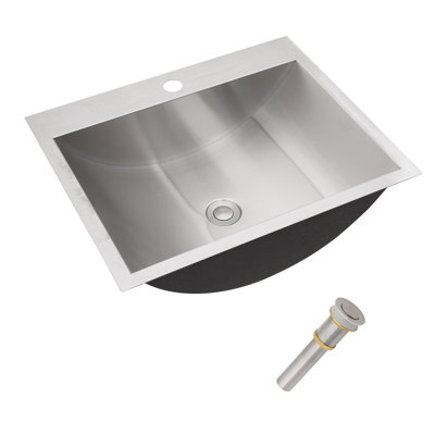 Lavabo de salle de bain encastrable en acier inoxydable 21 po x 17 po de calibre 16 avec bonde escamotable
