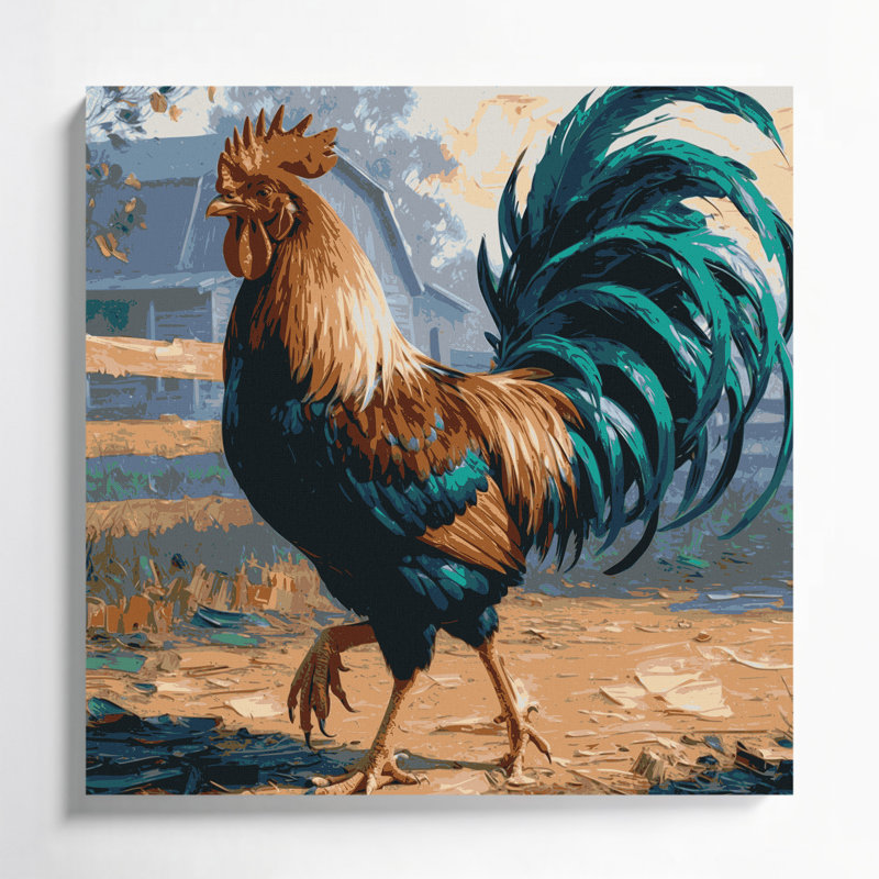 «Farm Roosters», art mural sur toile gris, H 12 po x l 12 po