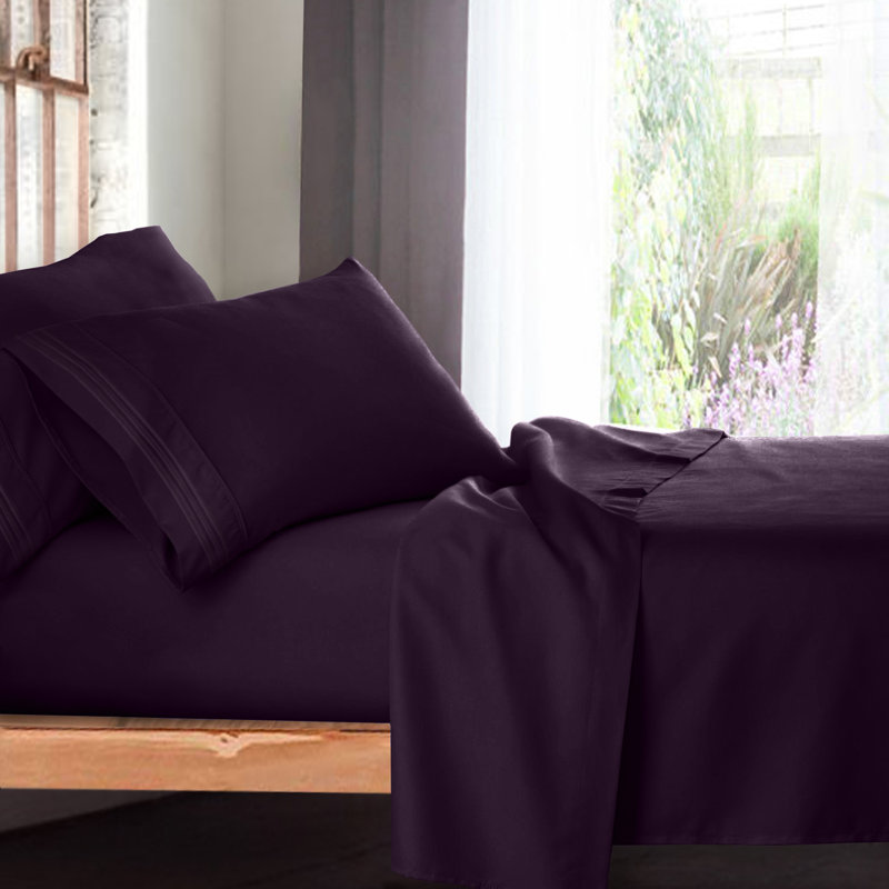 Microfiber Striped Sheet Set, Purple, Queen