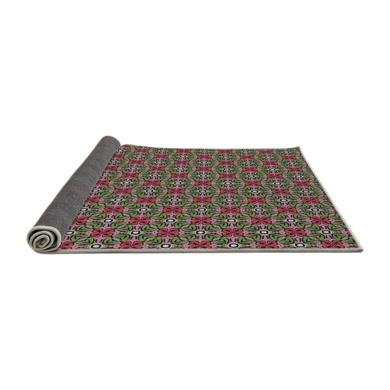 Tapis rose/vert à motifs, Rond 3 pi