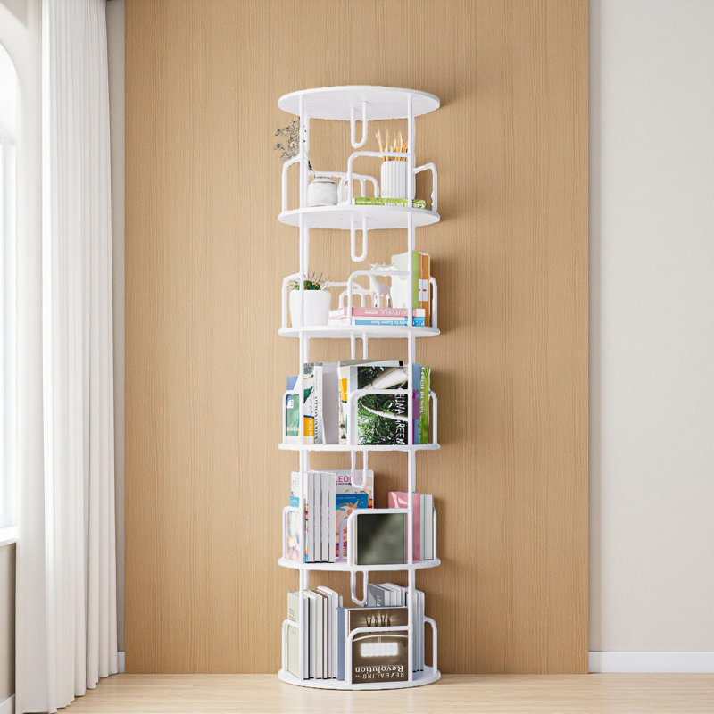 Bibliothèque rotative rotative à 5 niveaux, bibliothèque pivotante, bibliothèque rotative étroite à 360 degrés, bibliothèque de rangement ronde à rotation verticale