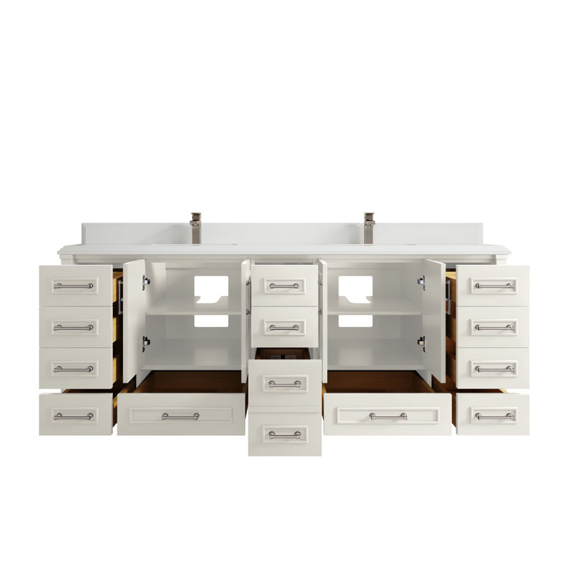 Aberdeen 84'' Double Bathroom Vanity with Quartz Top, White