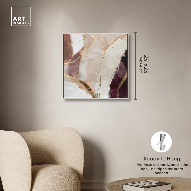 Lost in Canyons Beige and Gold Abstract Canvas Art with Wooden Frame