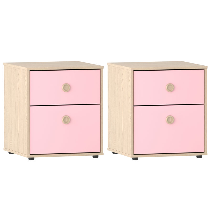 Karadyn 2 Drawer Nightstand, Pink/Oak