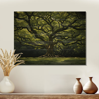 Green Tree Oaks Power Of Forest - Art sur bois de chêne naturel sur bois de pin naturel