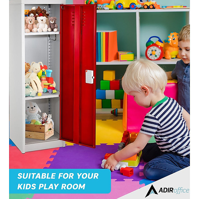 Red Steel 48" Kids Storage Locker with Adjustable Shelving
