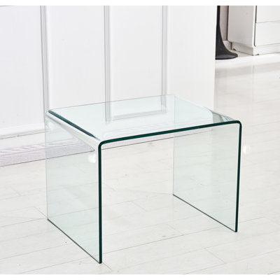 Table d'appoint transparente - Meuble fonctionnel et esthétique. Table d'appoint en verre trempé transparent courbé, polyvalente pour le salon, la salle à manger et la cuisine.