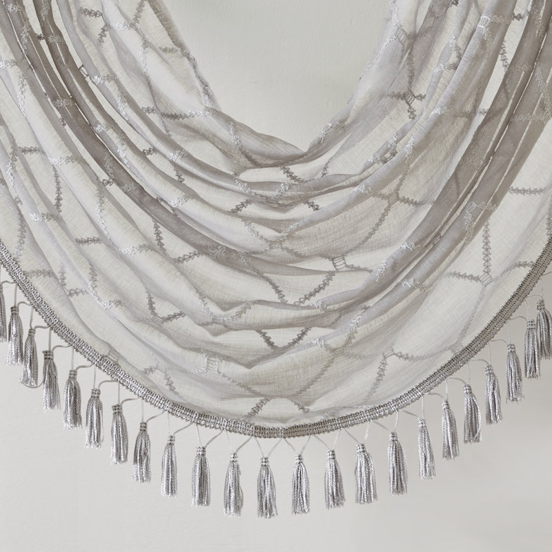 Irina Diamond Sheer Embroidered Waterfall Valance, Gray 