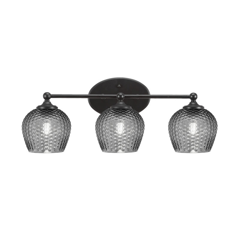 Barre d'éclairage de salle de bain 3 lumières en verre fumé noir Sheffield, Clair, Noir mat