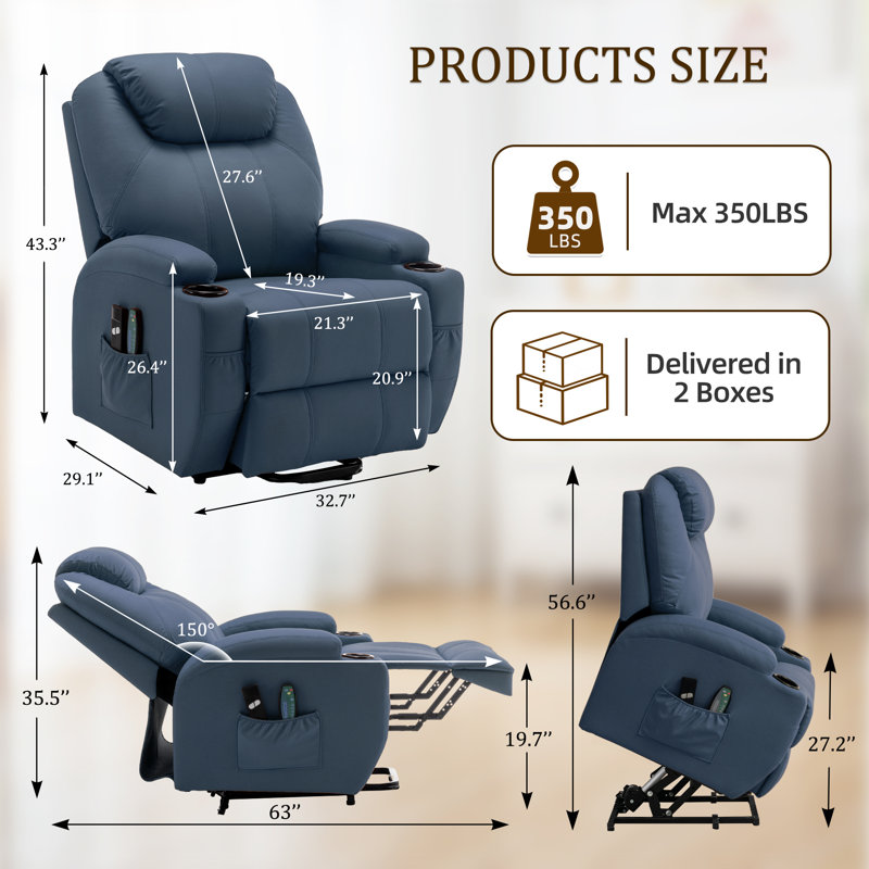 KORSER Power Lift Recliners, Recliner Chair With Heat And Massage For Elderly ,Electric Lift Recliner With Side Pockets And 2 Cup Holders
