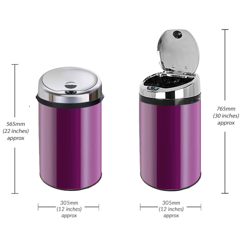 Ladson Steel Motion Sensor Kitchen Trash Can, Purple, 30L