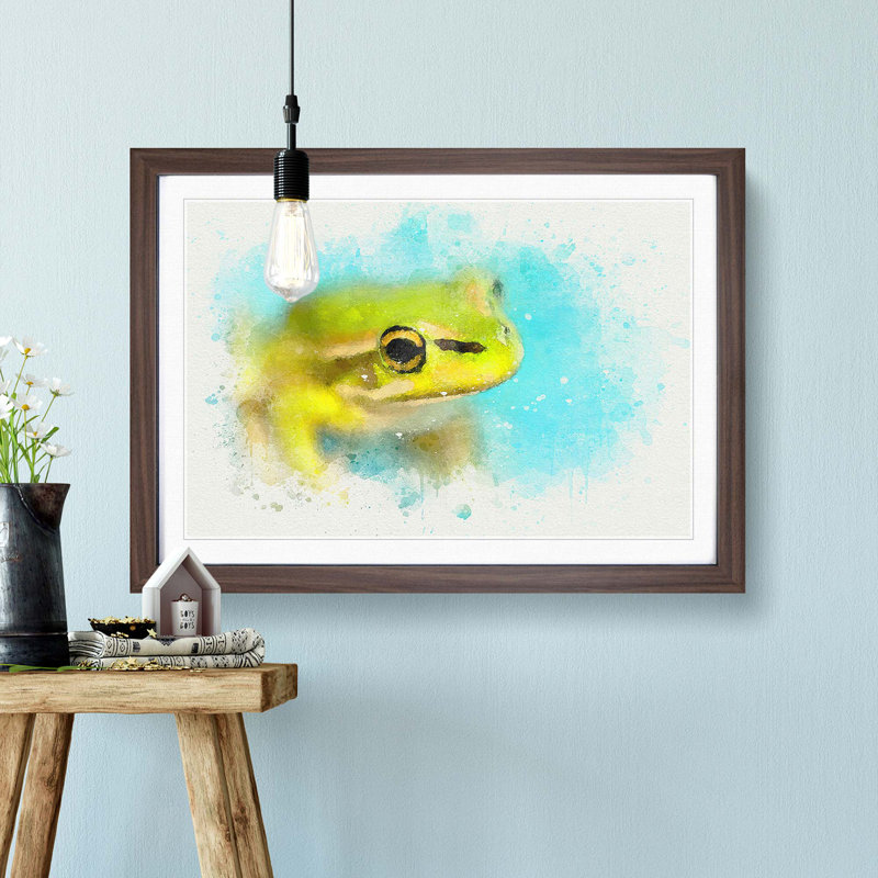 Green Frog in Abstract - Picture Frame Graphic Art Print, Walnut Framed, 36cm H x 48cm W x 2cm D