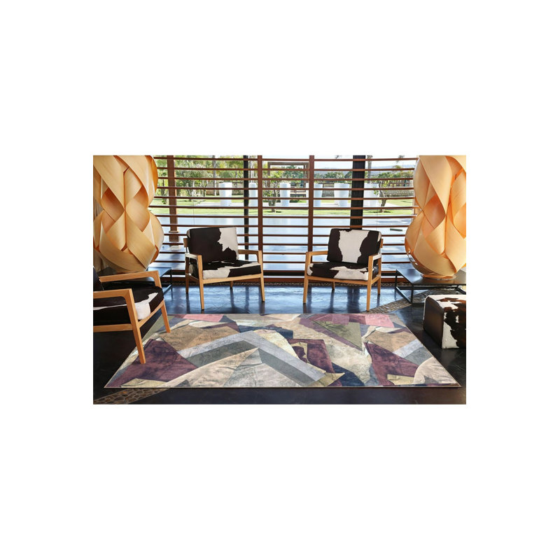 Tapis abstrait gris abstrait moderne tissé à rayures pastel, Sous-tapis carré 3 pi 3 po inclus