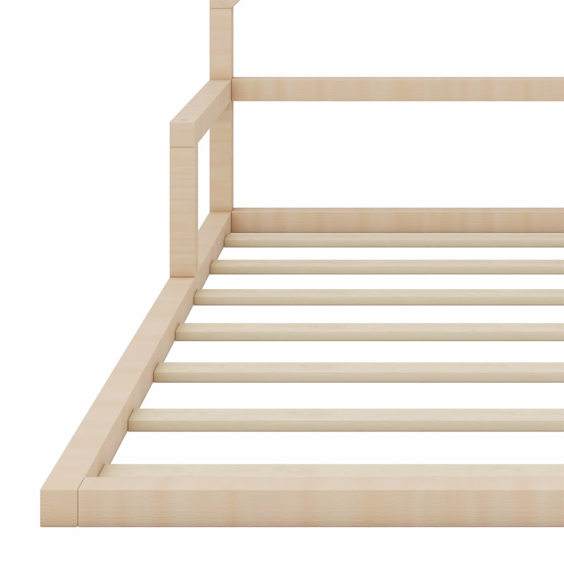 Floor Bed With House-Shaped Headboard, Natural