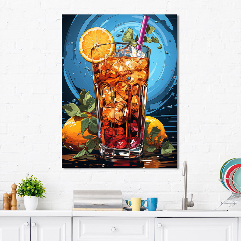 Spiritueux boisson III - décoration murale cocktails, H 32 po x l 16 po x P 1 po, Toile tendue