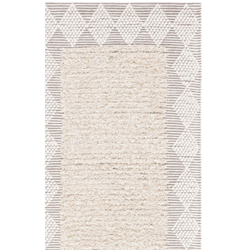 Tapis beige / ivoire en laine / coton tissé à la main Kasey-Sarah, Rectangle 8 pi x 10 pi