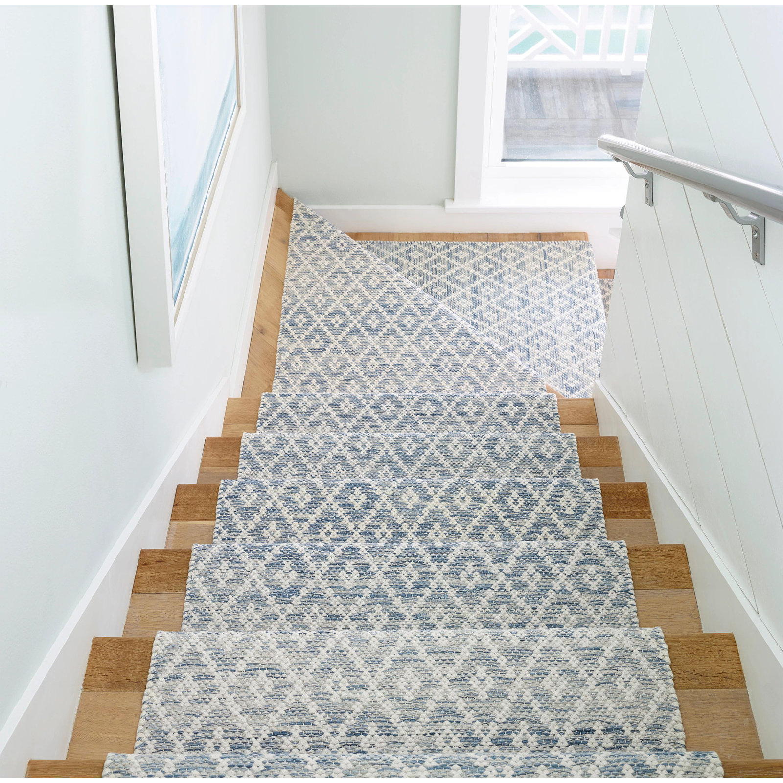 Melange Diamond Blue Hand-Woven Geometric Rug, Runner 2'5" x 8'