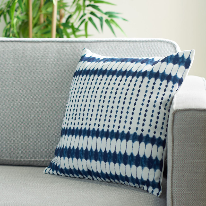 Navy and White Ikat Indoor/Outdoor Square Pillow