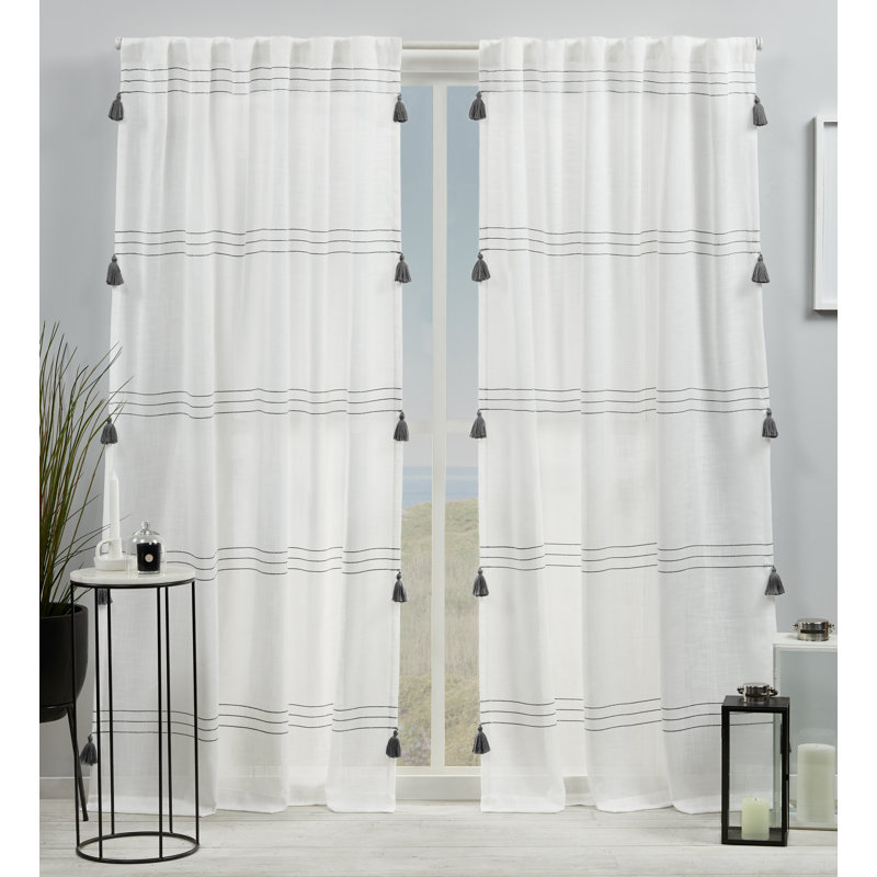 Kumsal Striped Semi-Sheer Rod Pocket Curtain Panels, 54" W x 96" L, Teal