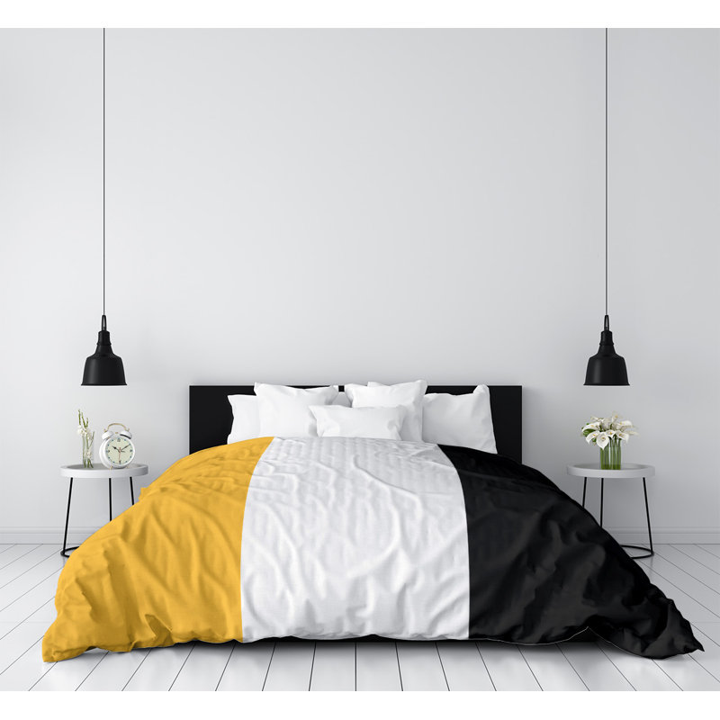  Housse de couette simple réversible, Housse de couette pour lit simple, Microfibre, Jaune / argenté / noir