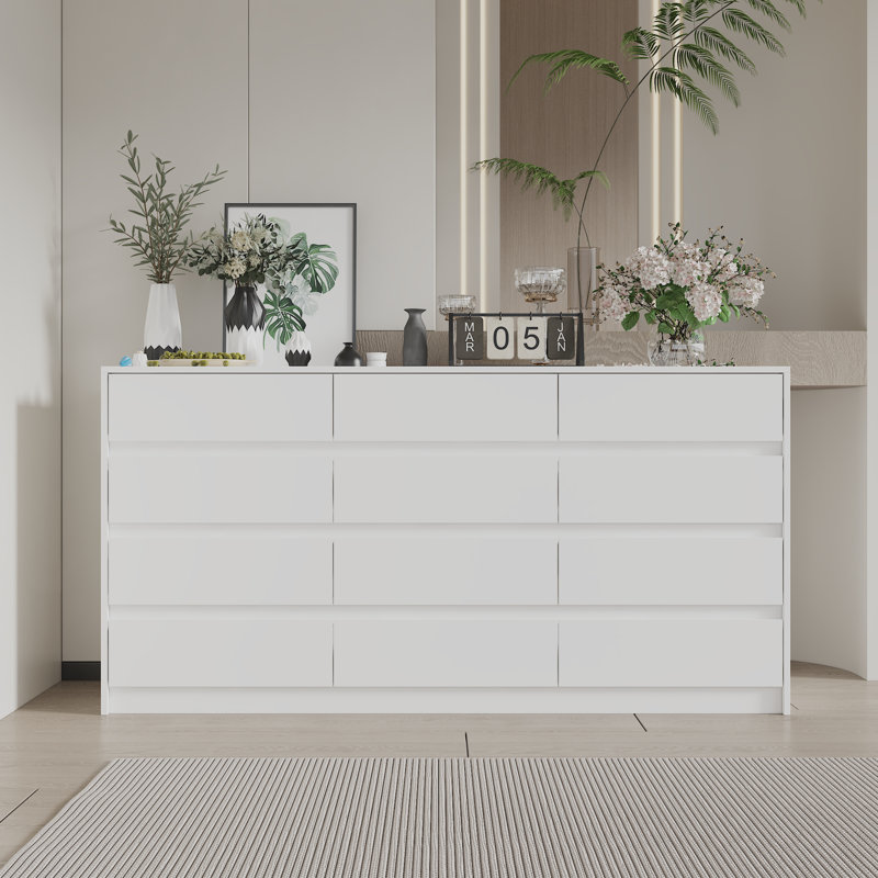Calek 63'' W 12 - Drawer Dresser, White