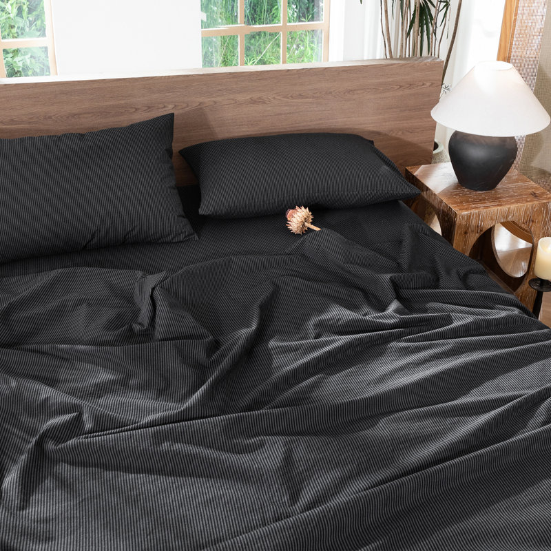 Ensemble de housse de couette à rayures 100% coton lavé MooMee, Housse de couette pour très grand lit et 2 taies 