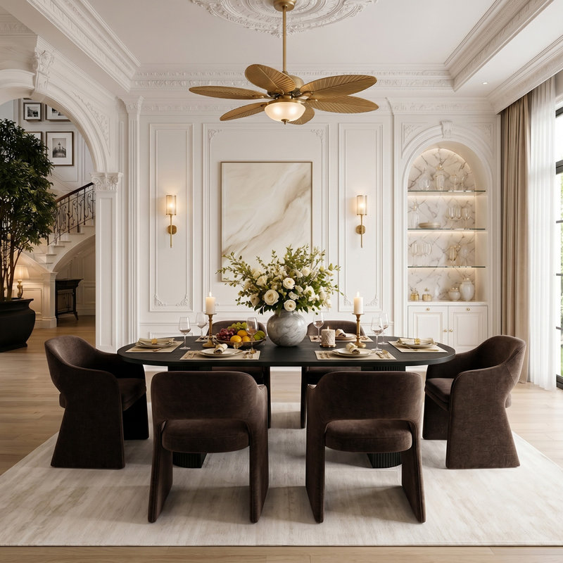 Ensemble de table de salle à manger pour 6 personnes avec table ovale et 6 fauteuils rembourrés en chenille, Brown
