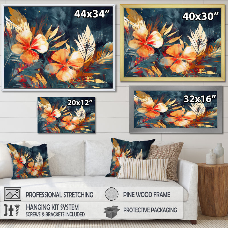 Palmier jaune et noir II sur toile, H 16 po x l 32 po x P 1 po, Cadre simple noir