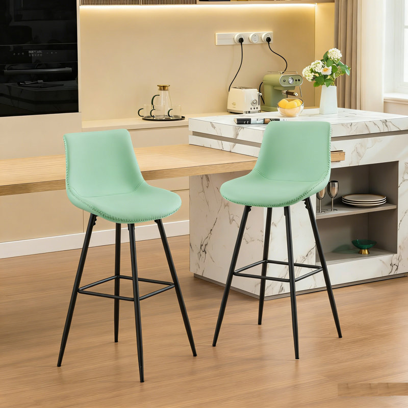 Tabouret de comptoir moderne en similicuir, Gris Heather, Tabouret de bar (siège d'une hauteur de 28 po), 2