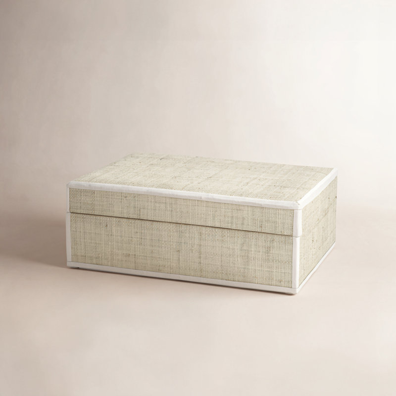 Boîte décorative en raphia et cuir faite à la main Hadaway, Blanc/naturel, H 5 po x l 13 po x P 10 po