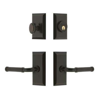 Fifth Avenue Short Plate Complete Entry Set with Single Cylinder Deadbolot and Soleil Lever