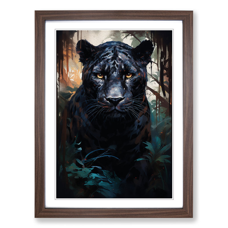 Panther Conceptual - Single Picture Frame Print on Wood, Walnut Framed, 64cm H x 46cm W x 2" D