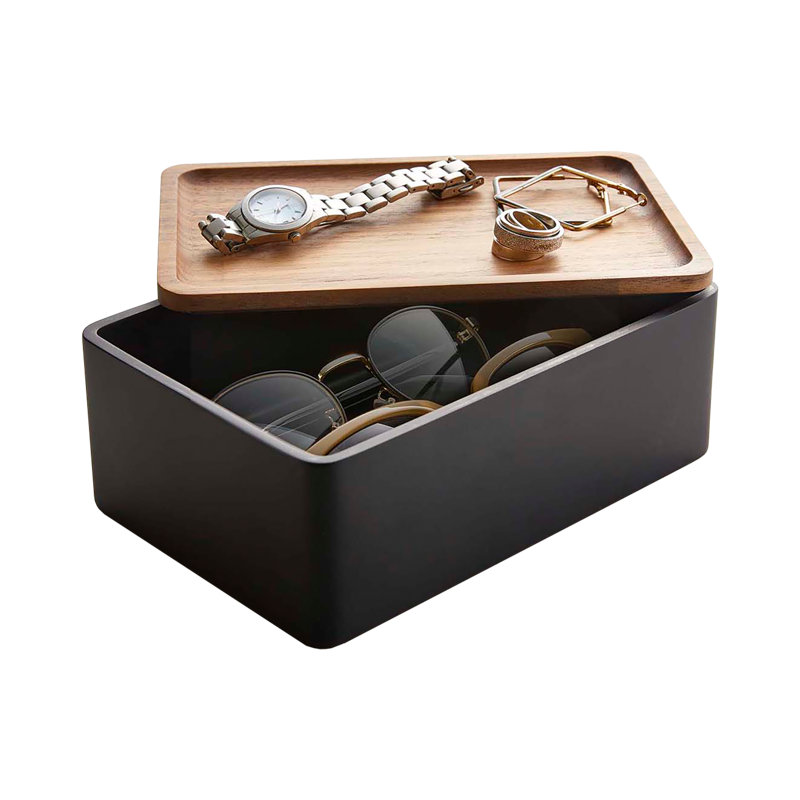 Yamazaki Home Accessory Box, Polystone, Lid, Walnut