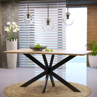 Vilmos 63" Rectangular Dining Table With MDF Top and Metal X-Shaped Base Kitchen Table - Seats 4-6 Person for Modern Home