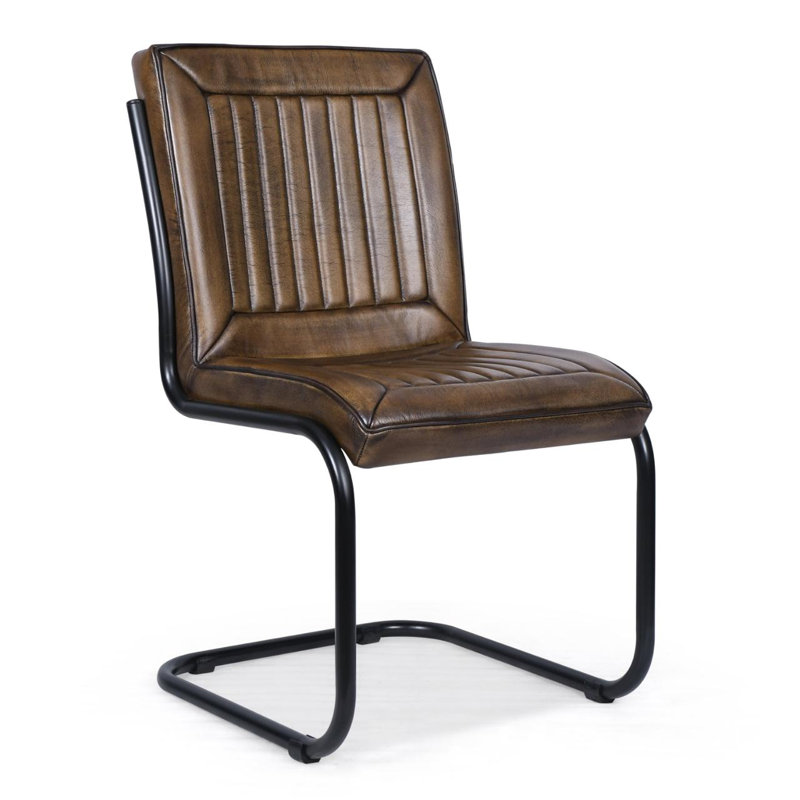 Real Genuine Leather Dining Kitchen Chair Metal Frame Dark Brown Fully Assembled 93Cm High X 52Cm Wide X 61Cm Deep