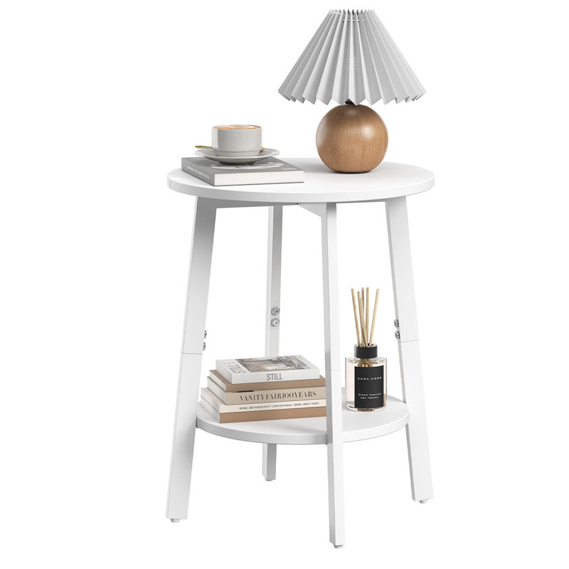 Side Table, Small Round End Table With Storage Shelf For Small Space, 2-Tier Small Bedside Table Sofa Couch Table, Round Accent Table Nighstands For Living Room, Bedroom,White