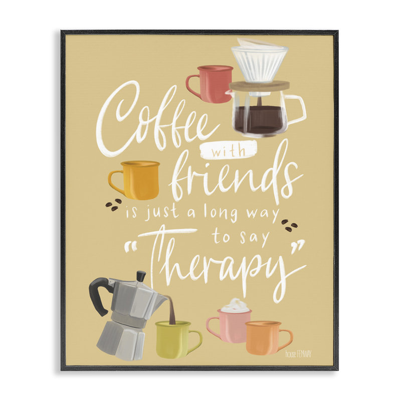 Café avec amis, art giclée encadré, design par House Fenway, Giclée encadrée noir minuit, H 20 po x l 16 po