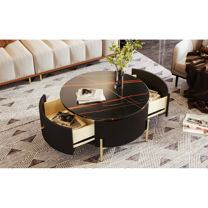  Table basse avec rangement Baadur, Marbre noir, Noir