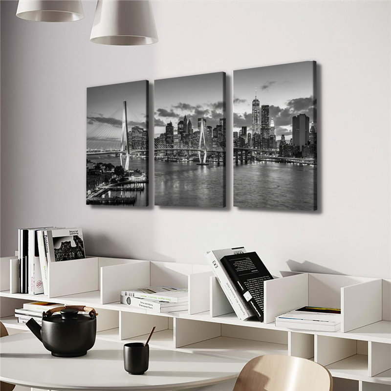 Horizon noir et blanc - ensemble de 3 impressions sur toiles tendues de qualité supérieure, 20 * 30 pouces * 3