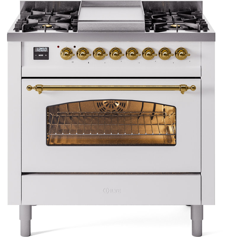 ILVE Nostalgie II 36 Dual Fuel Range, knobs, Stainless Steel/Copper, Natural Gas